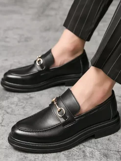 Mocassins à mors pour hommes chaussures à enfiler en cuir à bout rond épais