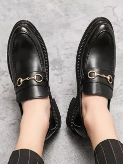 Mocassins à mors pour hommes chaussures à enfiler en cuir à bout rond épais