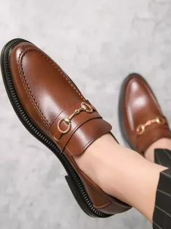 Mocassins à mors pour hommes chaussures à enfiler en cuir à bout rond épais