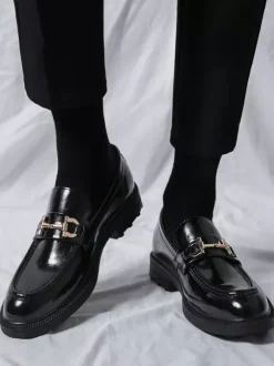 Mocassins à mors pour hommes chaussures à enfiler en cuir à bout rond épais