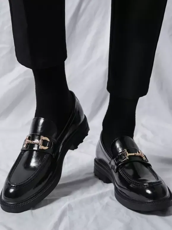 Mocassins à mors pour hommes chaussures à enfiler en cuir à bout rond épais