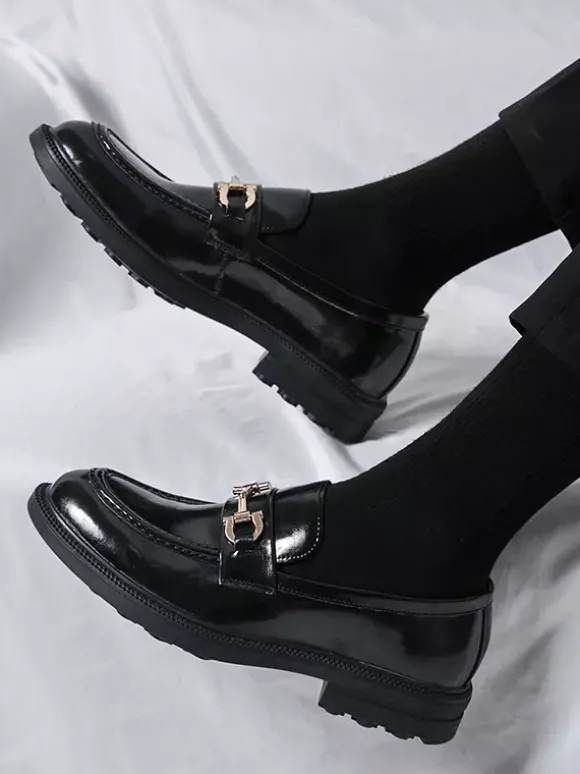Mocassins à mors pour hommes chaussures à enfiler en cuir à bout rond épais