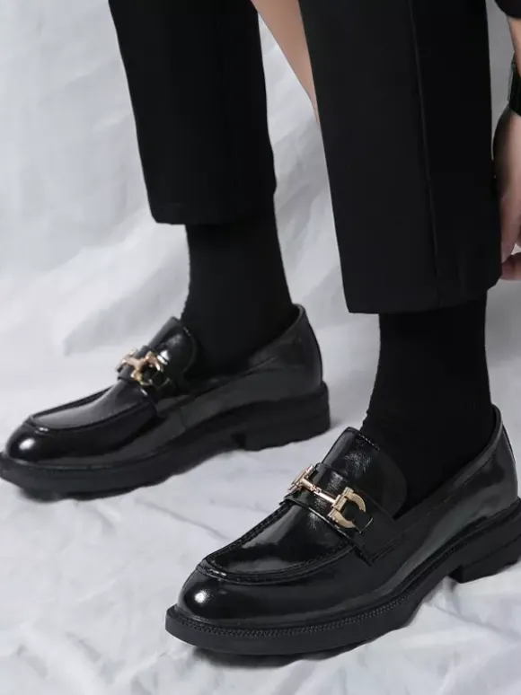 Mocassins à mors pour hommes chaussures à enfiler en cuir à bout rond épais
