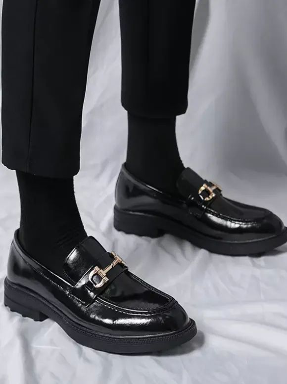 Mocassins à mors pour hommes chaussures à enfiler en cuir à bout rond épais