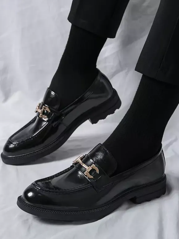 Mocassins à mors pour hommes chaussures à enfiler en cuir à bout rond épais