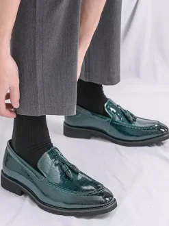 Mocassins à pampilles en cuir pour homme chaussures à enfiler à bout pointu confortables basses antidérapantes pour soirée de mariage