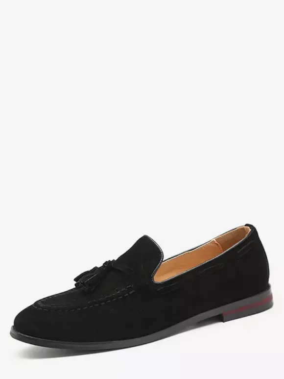 Mocassins à pampilles en daim pour hommes bout pointu talons bas chaussures de smoking chaussures à pampilles à enfiler