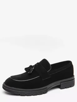 Mocassins à pampilles en daim pour hommes chaussures à enfiler bout rond antidérapantes résistantes à l'usure semelle épaisse