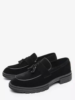 Mocassins à pampilles en daim pour hommes chaussures à enfiler bout rond antidérapantes résistantes à l'usure semelle épaisse
