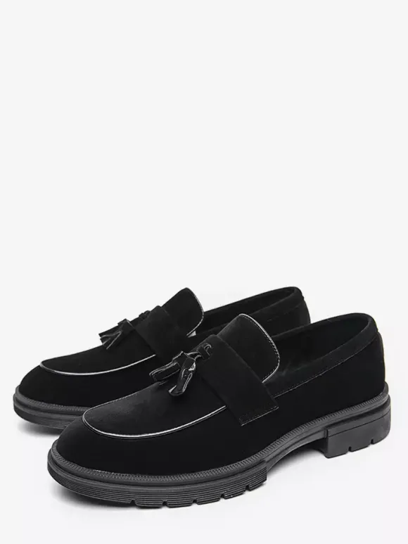 Mocassins à pampilles en daim pour hommes chaussures à enfiler bout rond antidérapantes résistantes à l'usure semelle épaisse