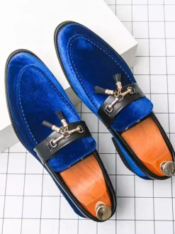 Mocassins à pampilles en velours pour homme chaussures à boucle en métal et corde pour mariage bal de promo