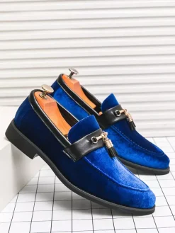 Mocassins à pampilles en velours pour homme chaussures à boucle en métal et corde pour mariage bal de promo