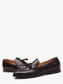 Mocassins à pampilles pour hommes bout pointu talons bas chaussures à enfiler en cuir