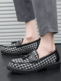 Mocassins à pampilles pour hommes grande taille à plateforme en PU à enfiler pour mariage bal de promo