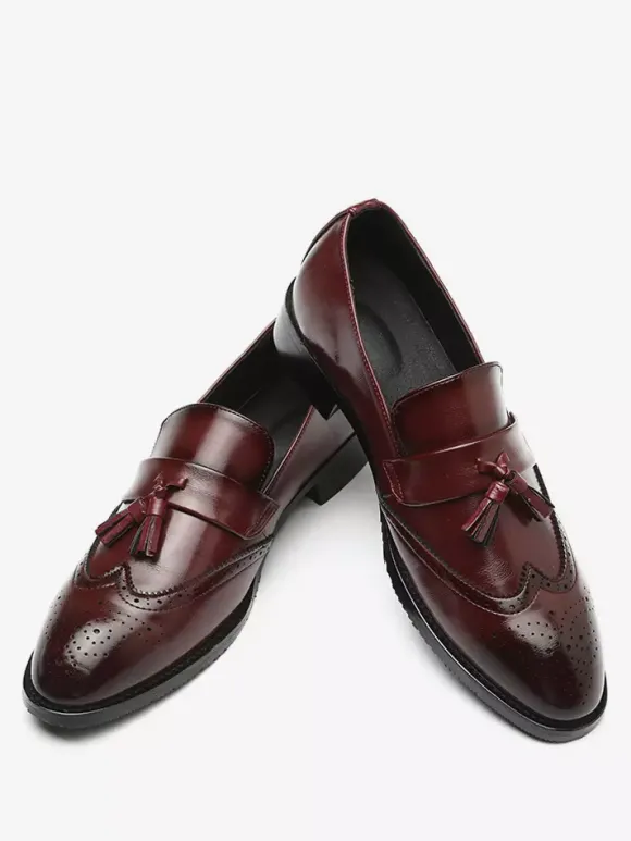 Mocassins à pampilles pour hommes chaussures habillées en cuir à bout pointu à enfiler