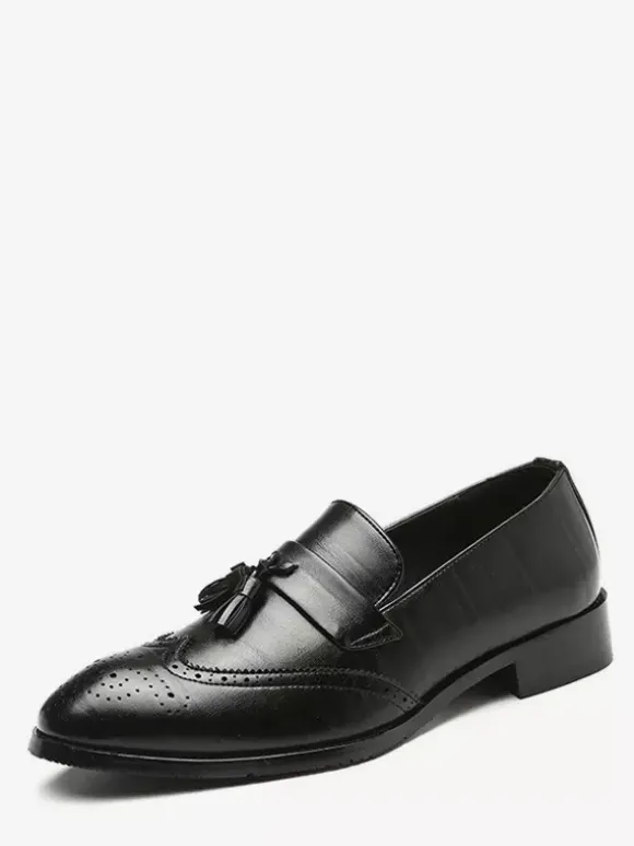 Mocassins à pampilles pour hommes chaussures habillées en cuir à bout pointu à enfiler