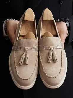 Mocassins à pampilles pour hommes bout rond en daim chaussures de bal et de mariage