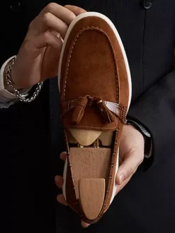 Mocassins à pampilles pour hommes bout rond en daim chaussures de bal et de mariage