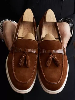 Mocassins à pampilles pour hommes bout rond en daim chaussures de bal et de mariage