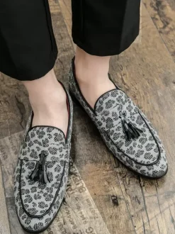 Mocassins à pampilles pour hommes chaussures à enfiler style Penny décoration mode respirant perles blanches tenue de soirée chaussures décontractées