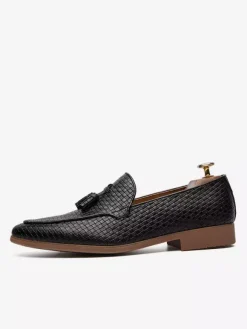 Mocassins à pampilles pour hommes chaussures à enfiler en cuir chaussures à bout pointu talons bas chaussures habillées