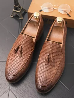 Mocassins à pampilles pour hommes chaussures à enfiler en cuir chaussures à bout pointu talons bas chaussures habillées