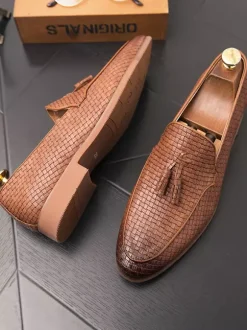 Mocassins à pampilles pour hommes chaussures à enfiler en cuir chaussures à bout pointu talons bas chaussures habillées