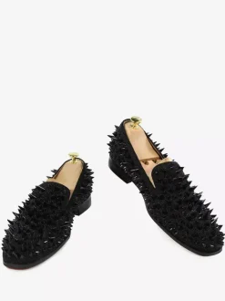Mocassins à pointes noires pour hommes Slip-On Bout Rond Chaussures de mariage soirée