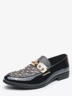Mocassins à rivets et strass pour homme chaussures décontractées pour soirée boîte de nuit mode