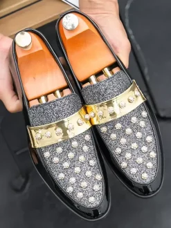 Mocassins à rivets et strass pour homme chaussures décontractées pour soirée boîte de nuit mode
