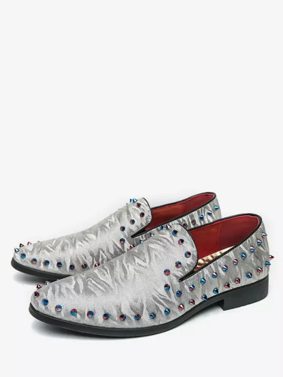 Mocassins à rivets pour hommes à enfiler à bout pointu en cuir végétalien clous décoratifs antidérapants à talon carré décontractés