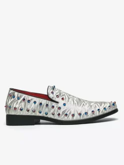 Mocassins à rivets pour hommes à enfiler à bout pointu en cuir végétalien clous décoratifs antidérapants à talon carré décontractés