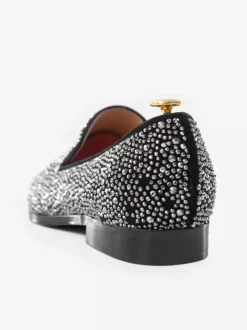 Mocassins à rivets pour hommes en daim argenté avec strass et cristaux chaussures à enfiler pour bal de promo mariage