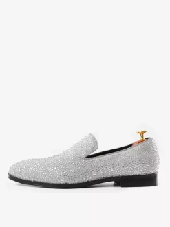 Mocassins à rivets pour hommes chaussures en daim blanc froid avec strass et cristaux chaussures à enfiler pour bal de promo mariage