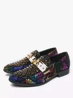 Mocassins à rivets pour hommes chaussures en daim à imprimé épissure bout rond talons bas chaussures de bal