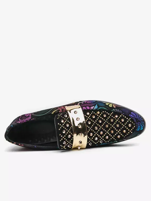 Mocassins à rivets pour hommes chaussures en daim à imprimé épissure bout rond talons bas chaussures de bal