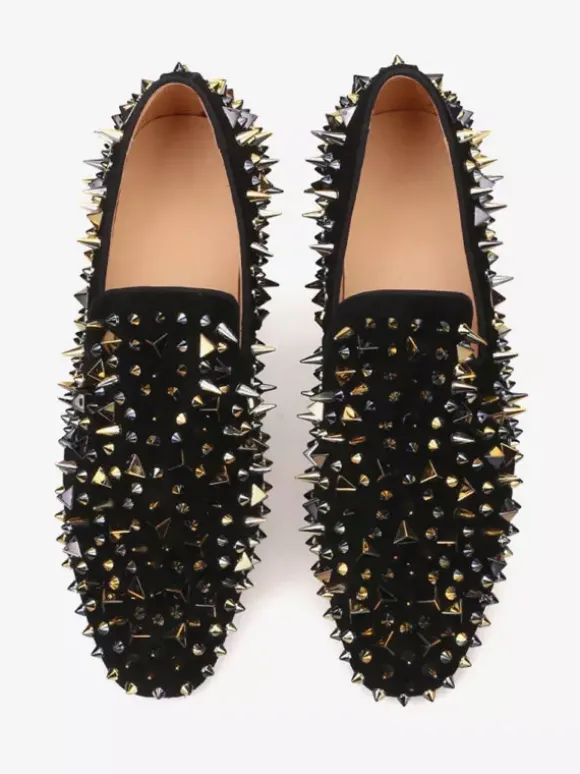 Mocassins à rivets pour hommes chaussures à enfiler bout rond tige en micro-daim chaussures de bal de fête et de mariage