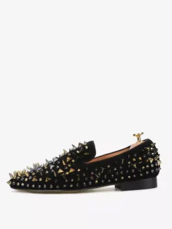 Mocassins à rivets pour hommes chaussures à enfiler bout rond tige en micro-daim chaussures de bal de fête et de mariage