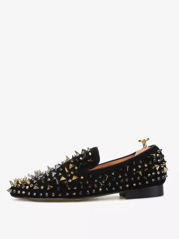 Mocassins à rivets pour hommes chaussures à enfiler bout rond tige en micro-daim chaussures de bal de fête et de mariage