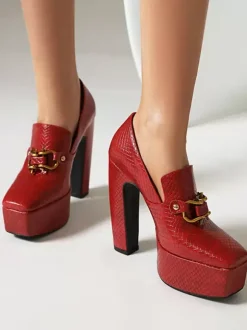 Mocassins à talons hauts femmes avec plateforme détails en métal