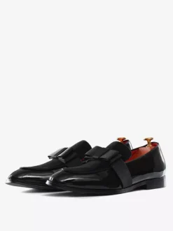Mocassins belges en cuir verni pour homme à enfiler avec n艙ud bout rond pour smoking bal fête mariage