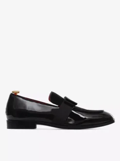 Mocassins belges en cuir verni pour homme à enfiler avec n艙ud bout rond pour smoking bal fête mariage