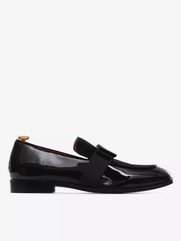 Mocassins belges en cuir verni pour homme à enfiler avec n艙ud bout rond pour smoking bal fête mariage