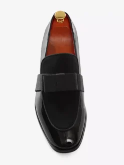 Mocassins belges en cuir verni pour homme à enfiler avec n艙ud bout rond pour smoking bal fête mariage