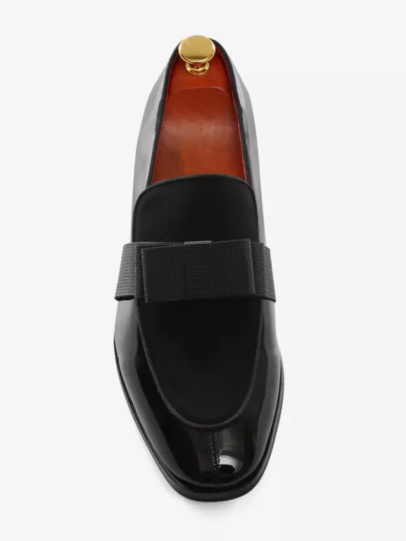Mocassins belges en cuir verni pour homme à enfiler avec n艙ud bout rond pour smoking bal fête mariage