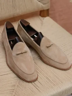 Mocassins belges pour hommes en daim bout rond en cuir à enfiler style rétro décontractés