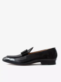 Mocassins Chaussures de Mariage Soirée Homme en Cuir Synthétique Verni avec Noeud Unicolore