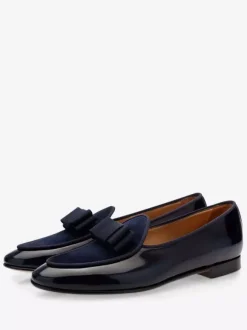 Mocassins Chaussures de Mariage Soirée Homme en Cuir Synthétique Verni avec Noeud Unicolore