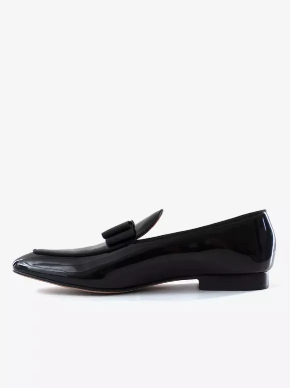 Mocassins Chaussures de Mariage Soirée Homme en Cuir Synthétique Verni avec Noeud Unicolore