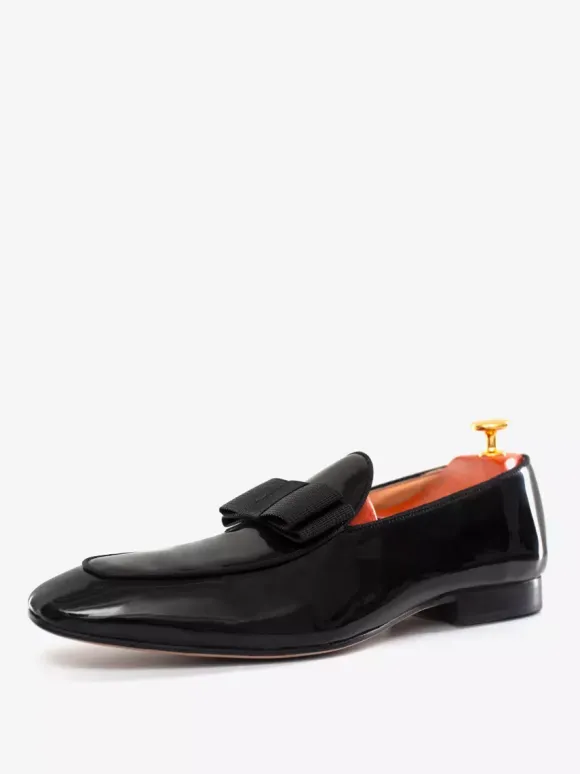 Mocassins Chaussures de Mariage Soirée Homme en Cuir Synthétique Verni avec Noeud Unicolore
